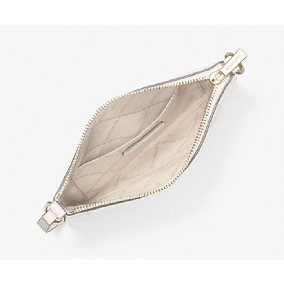 MICHAEL KORS Jet Set Small Star Appliqué Wristlet Pouch Gold Cream Leather NWT - Picture 3 of 4